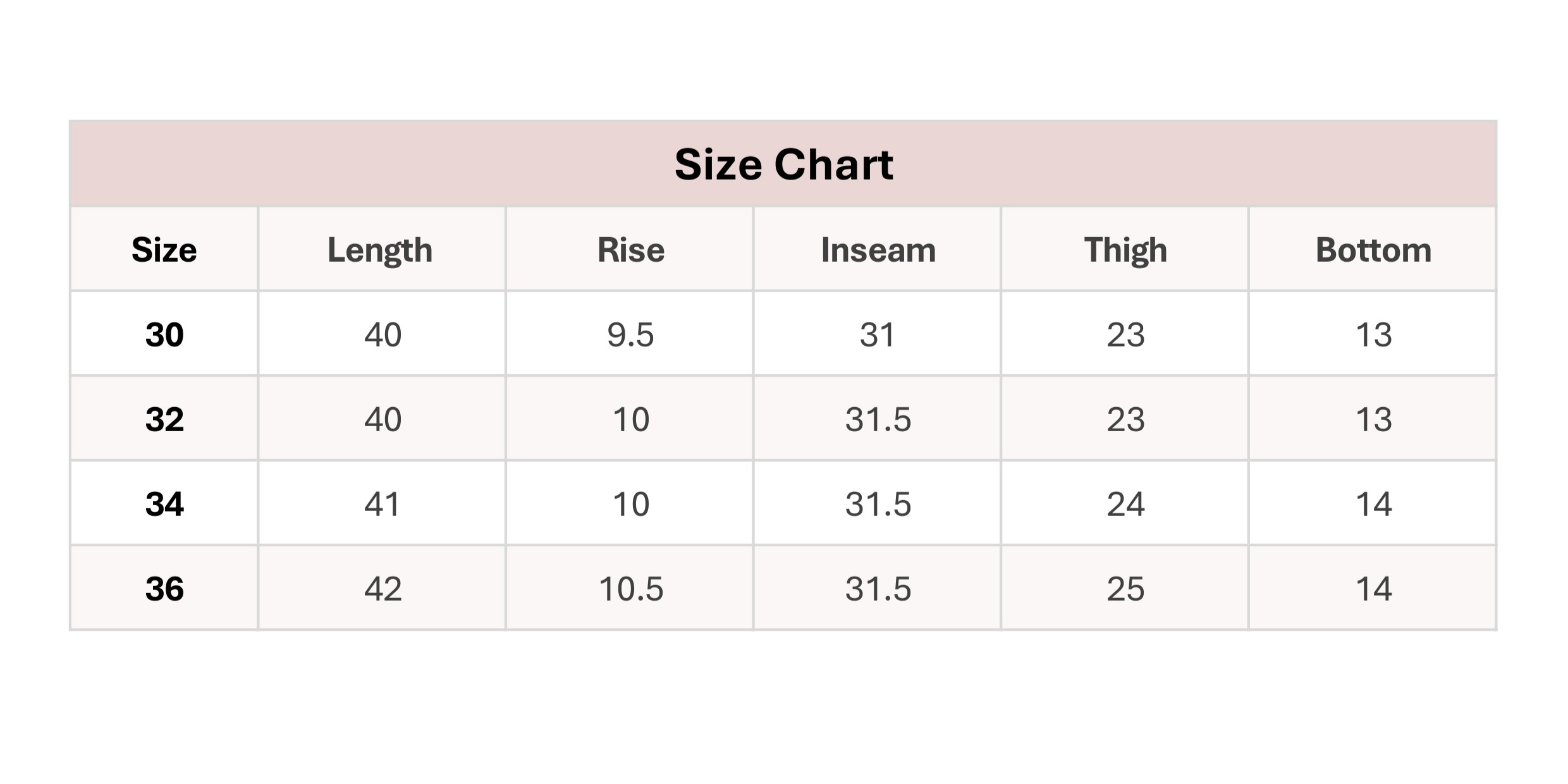 CAPE-9 corduroy pants size chart with measurements